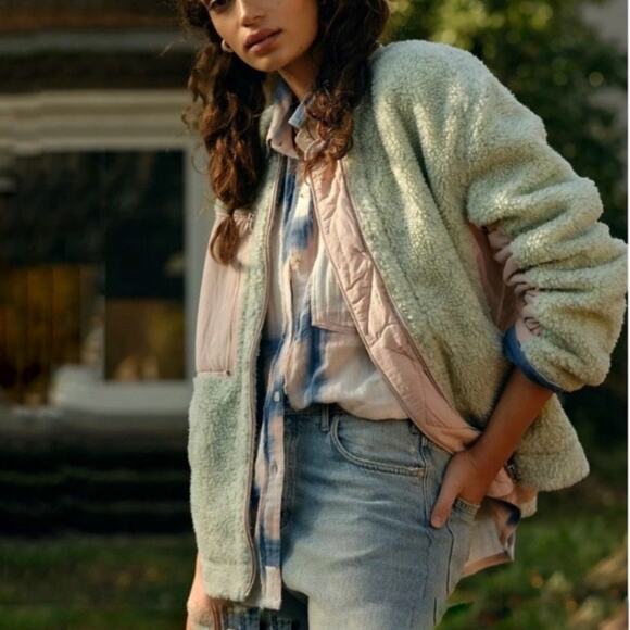 Free People Jackets & Blazers - Free People We The Free Green Rivington Sherpa Bomber Jacket Sz S